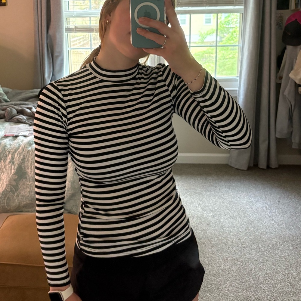 Black and White Striped Women's Top